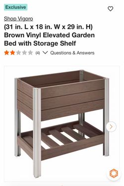 (31 in. L x 18 in. W x 29 in. H) Brown Vinyl Elevated Garden Bed with Storage Shelf