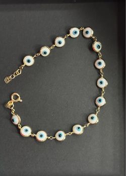 14K Gold Evil Eye Bracelet 7.25” – Blue & White