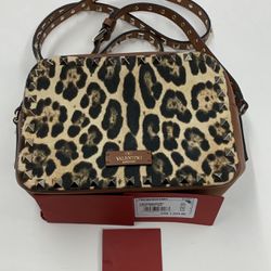 VALENTINO Rockstud Leopard Canvas Leather Camera Bag Selleria