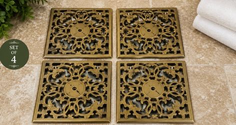 Vintage Heavy Ornate Brass Decorative Drain Covers / Floor Grates – Newport Brass Style