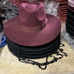Large Brim Hats with Beaded Chain