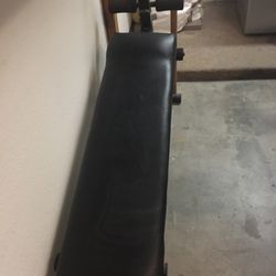 EXERCISE EQUIPMENT (weight bench, inversion table, weights, massage rollers,  & bed of nails mat w/ round pillow)