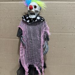 Halloween  Skeleton   Head   Painted  W  Clown  Makeup Poka Dot  Collar   Hanging   Decor