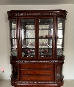 Large Cherry Wood China Cabinet with Hutch