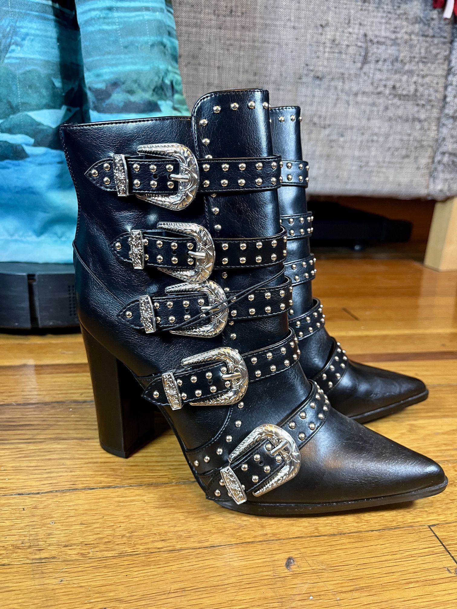 Black Studded Buckle Boots