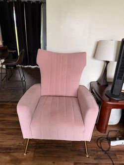 Pink Velvet Channel Tufted Armchair