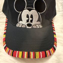 Hand Beaded Mickey Hat – Custom Native Style Brim (Size 11/0 Beads)