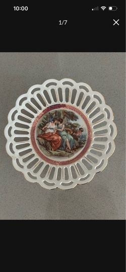 Vintage PM Martinroda Porcelain Dish – Gold Trim & Pierced Rim, 8.5”