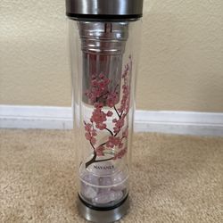 Glass bottle - tea strainer and rose quartz bottom