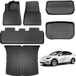 Floor Mats for Tesla Model Y 5-Seat 2020-2023 2024 Custom Fit All Weather TPE Cargo Liner Cargo Trunk Accessories (Does NOT fit 7-Seat)