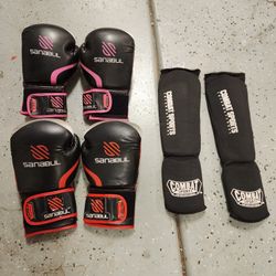 2 Pair BOXING Gloves and Shin Guards