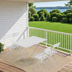 4-Person Foldable Patio Set – Weatherproof Iron Bistro Table & Chairs, Space-Saving, Ergonomic, No-Tools Assembly - white