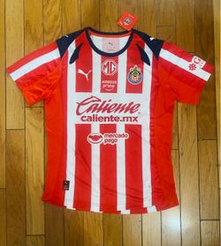 Red white pinstripe caliente gnp soccer jersey