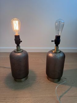 Pair of Industrial Style Table Lamps - Bronze/Brass Finish