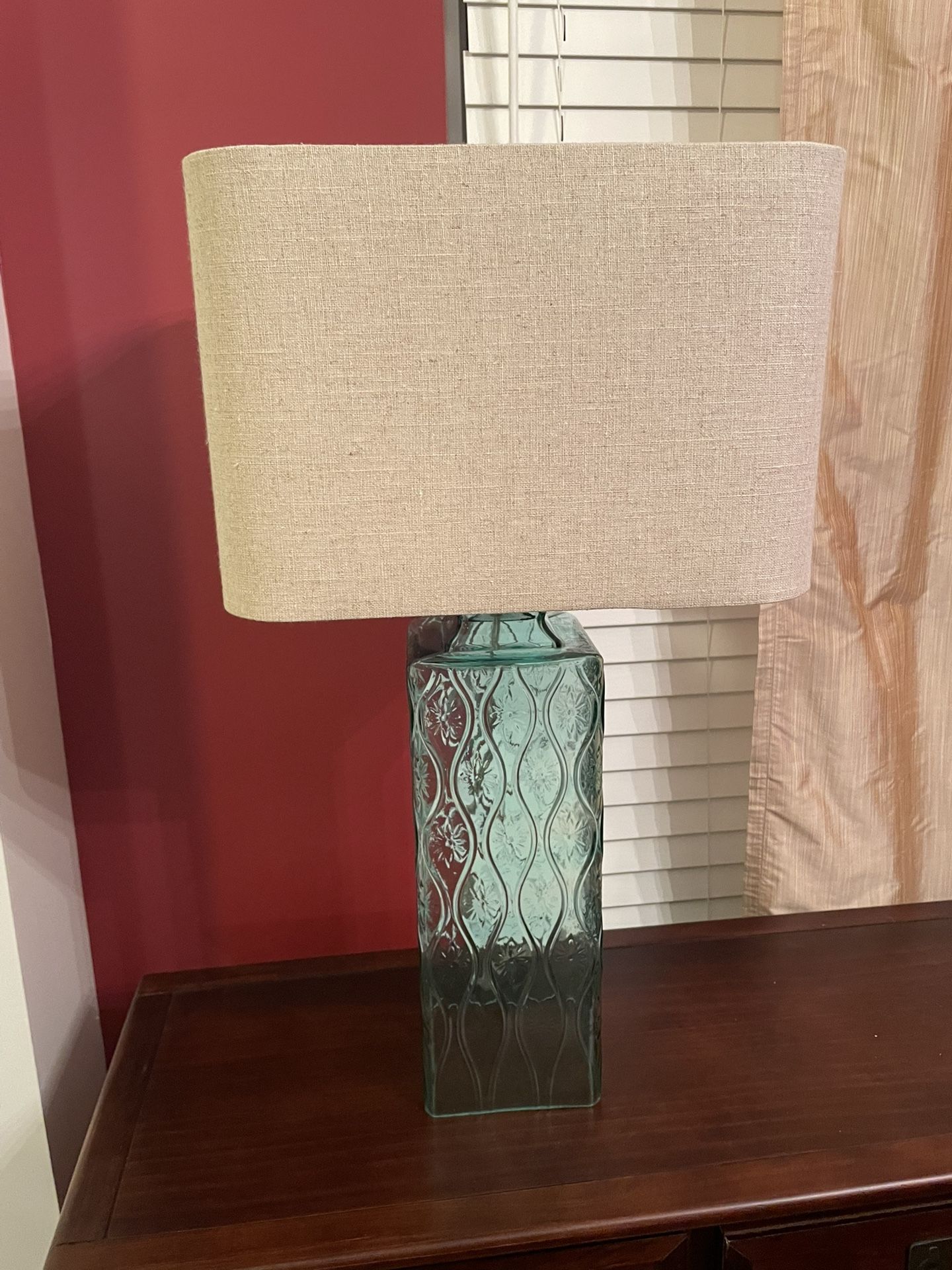 Blue/green Glass Lamp With Shade