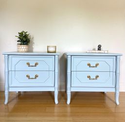 Light Blue Faux Bamboo Nightstands