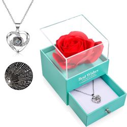 Gifts for Mom Women Mothers Day Christmas Artificial Rose Flower Gifts from Daughter and Son, Necklace Birthday Flower Rose Gifts for Her Mom Wife, Xm