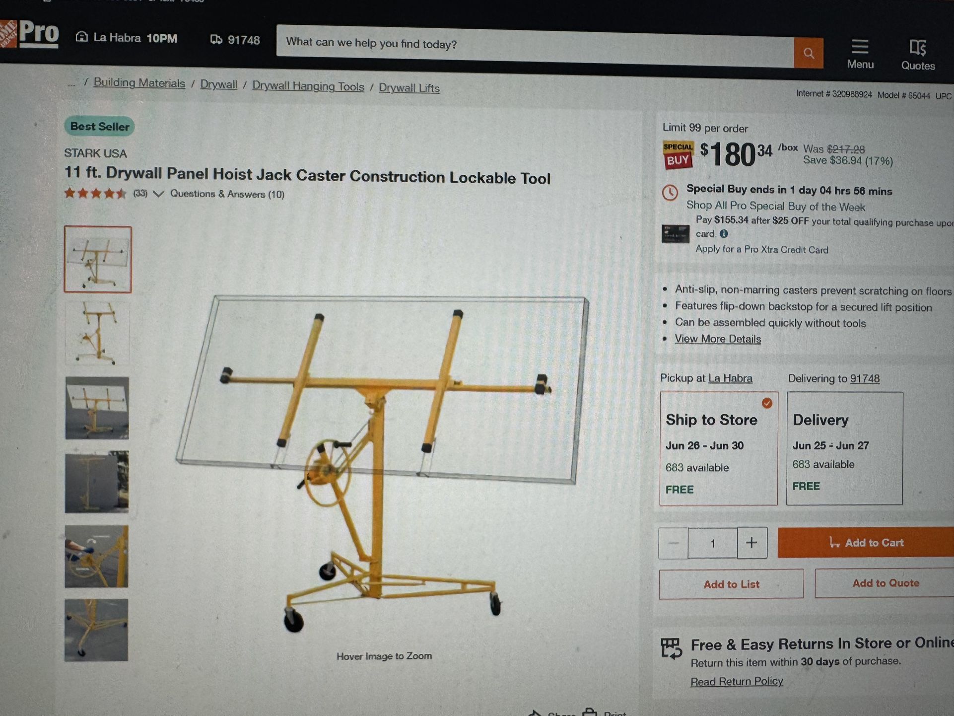 11 Ft Drywall Panel Hoist Lift