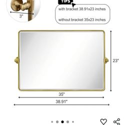 TEHOME Horizontal Pivot Bathroom Mirror Tilting Gold Metal Framed