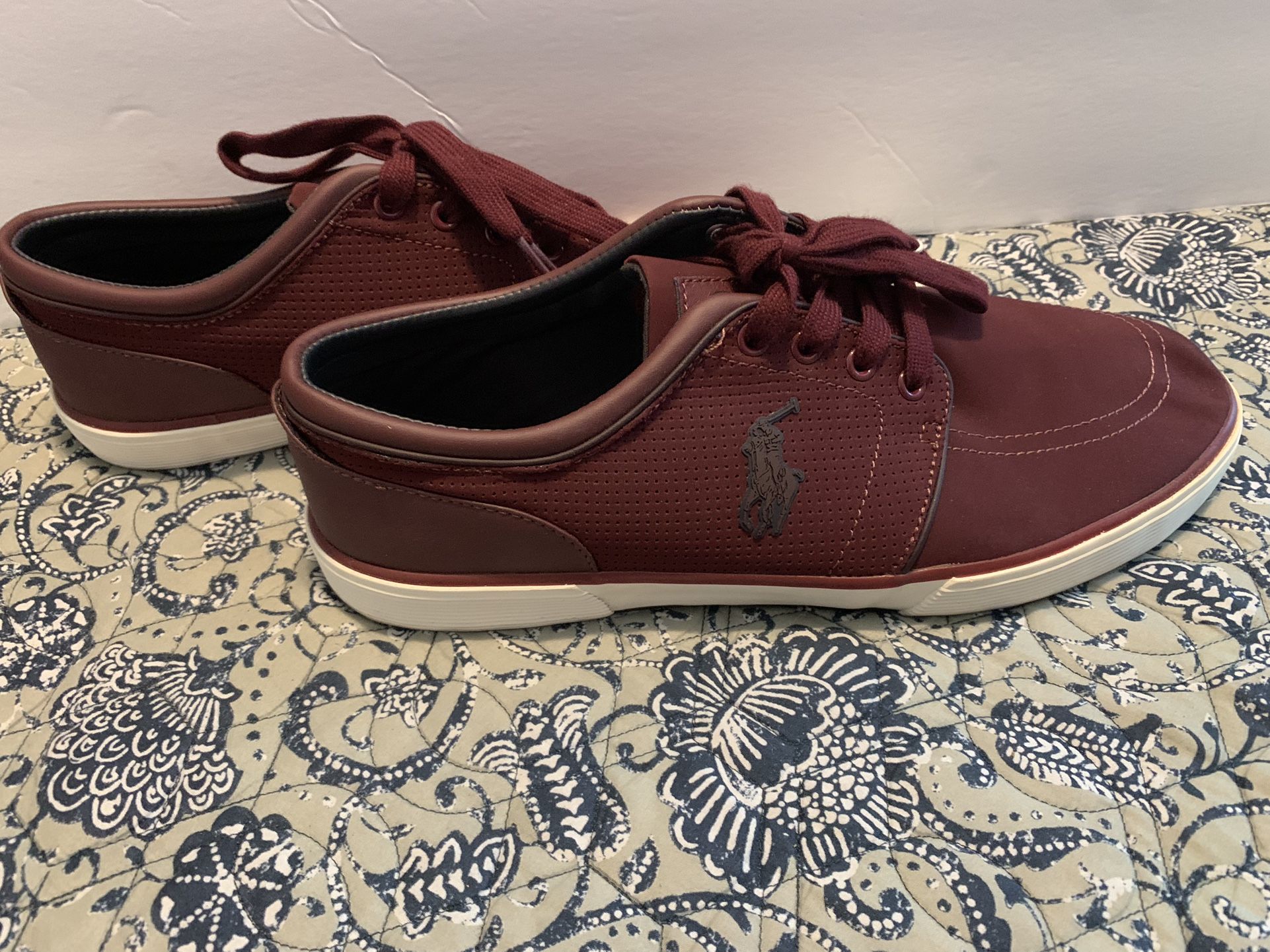 Men’s Polo Ralph Lauren Sneakers Size 12  Never Worn In Burgundy With Black Accents