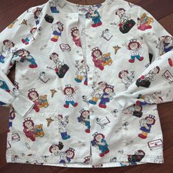 Nursing Scrub Jacket Raggedy Ann  Size L 
