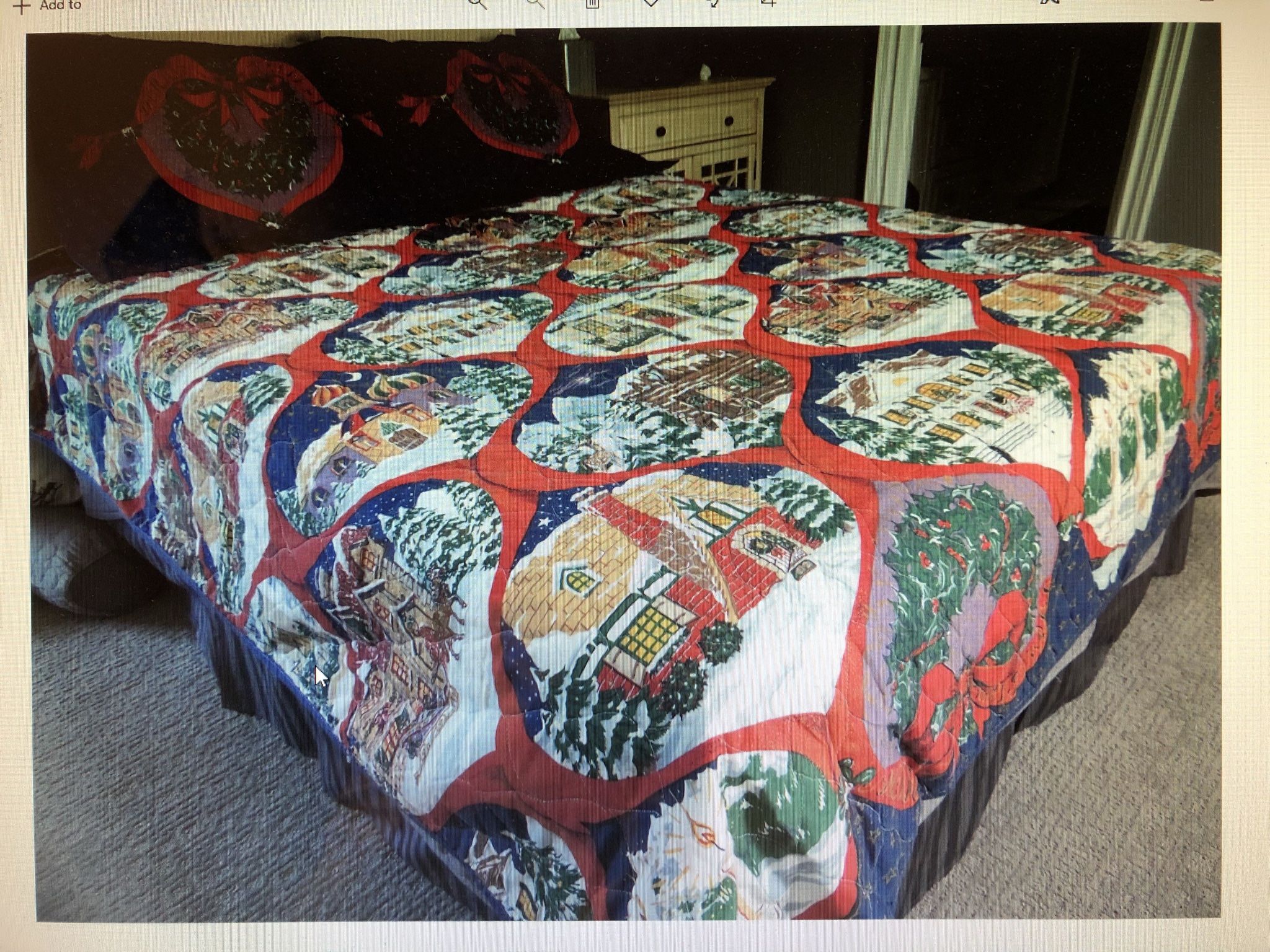 Queen Size Christmas Quilt W/Pillow Shams