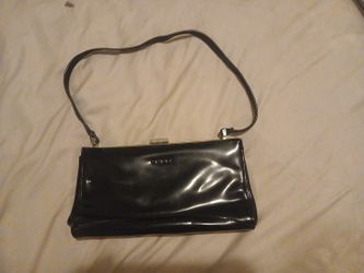 Guess Vintage Black Patent  Snap Clutch Patent Strap Pocette Bag 