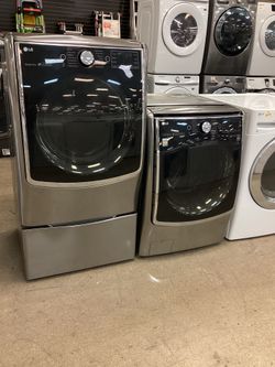 LG 4.5 cu.ft. Smart Front Load Washer and 7.4 cu.ft. Electric Dryer with Pedestal Storage Drawer