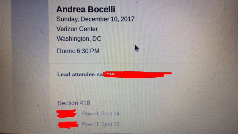 I selling 2 tickets for Andrea Bocelli concert on 10th of December... $100 each