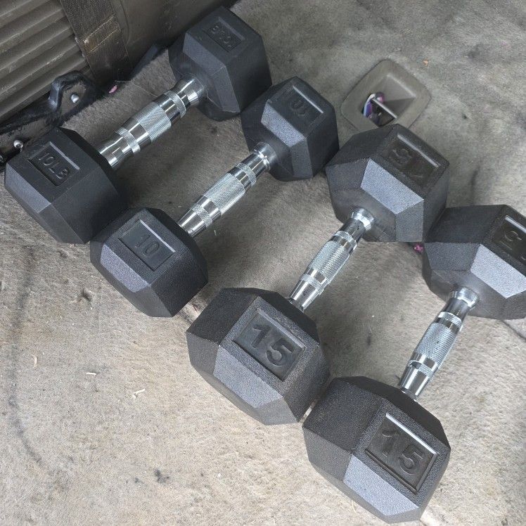 2-10lb And 2-15lb Rubber Hex Dumbbells 