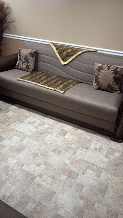 2 Gray Fabric Sofa with Nailhead Trim & tv stand