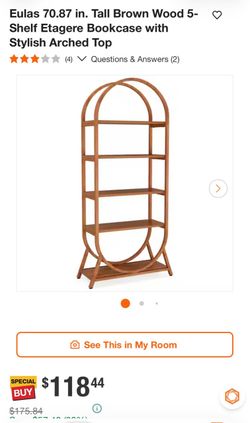 Eulas 70.87 in. Tall Brown Wood 5-Shelf Etagere Bookcase. Brand new . 80