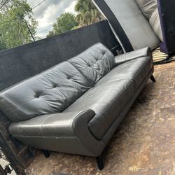 Dark Grey Leather Sofa 