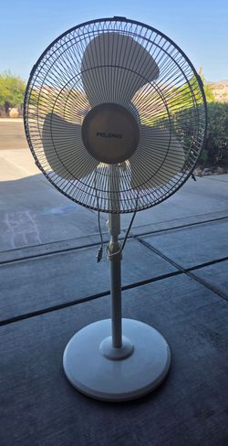 White Pelonis 16-inch adjustable weighted pedestal fan