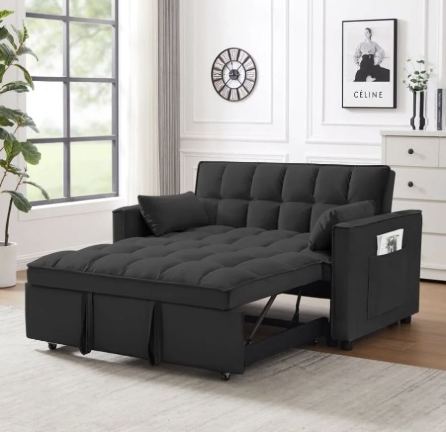 New in box Modern Velvet Loveseat Futon Sofa Couch - Black