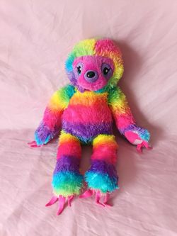Build-A-Bear Sloth Rainbow Tie-Dye Plush Soft Toy Stuffed Animal 18" BAB neon