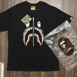 BAPE ABC Camo Shark Silver Zip Tee Size M