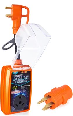 30 Amp RV Surge Protector with 50A to 30A Conversion Adapter