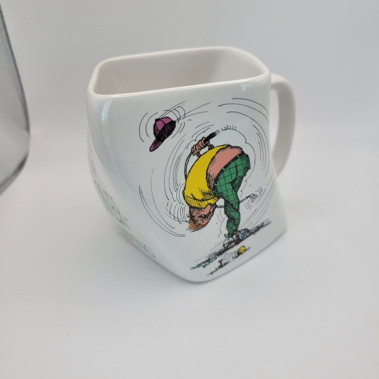 Vintage Gary Patterson Comical Golf Mug "Results of Overswing" Whimsical 1991