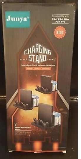 Junya Vertical Stand for PS4/PS4 Slim/PS4 pro - Dual Controllers Charging Slots