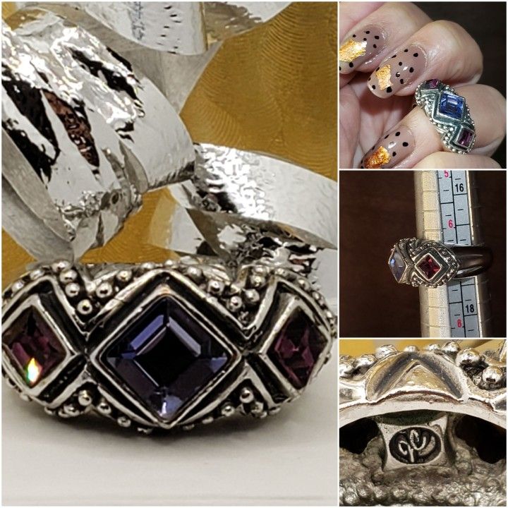 LOVELY RING JUST CAVALLI, GARNET STONES, Sz7, THIS GORGEOUS RING HAS 3 BEAUTIFULS GARNET STONES ON IT. #853