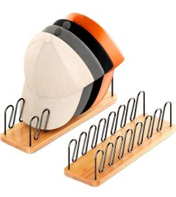 2 Pack Baseball Cap Organizer Hat Racks – Holds 14 Hats, Wood & Metal