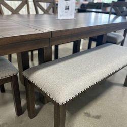 Moriville Brown 6 Piece Dining Table, 4 Chairs and Bench Set /P