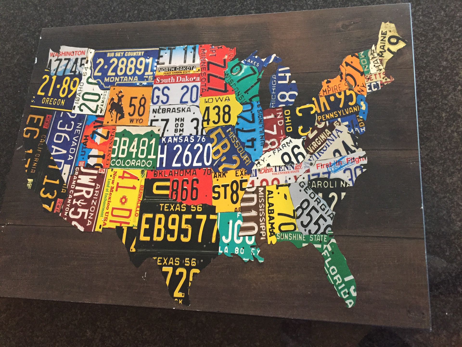 Wooden USA License Plate Map Pub Bar Wall Art Wood U.S.A. Auto Car Tag Plates