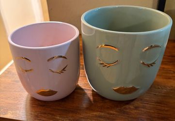 Ceramic Face Planters - Set of 2. Read description 1st