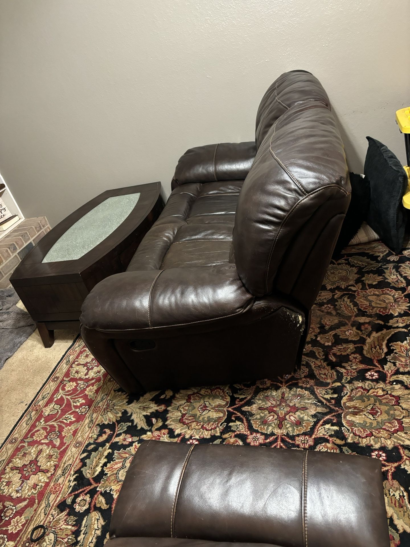Reclining Couch And Love Seat Coffee Table and End Tables Are Real Wood