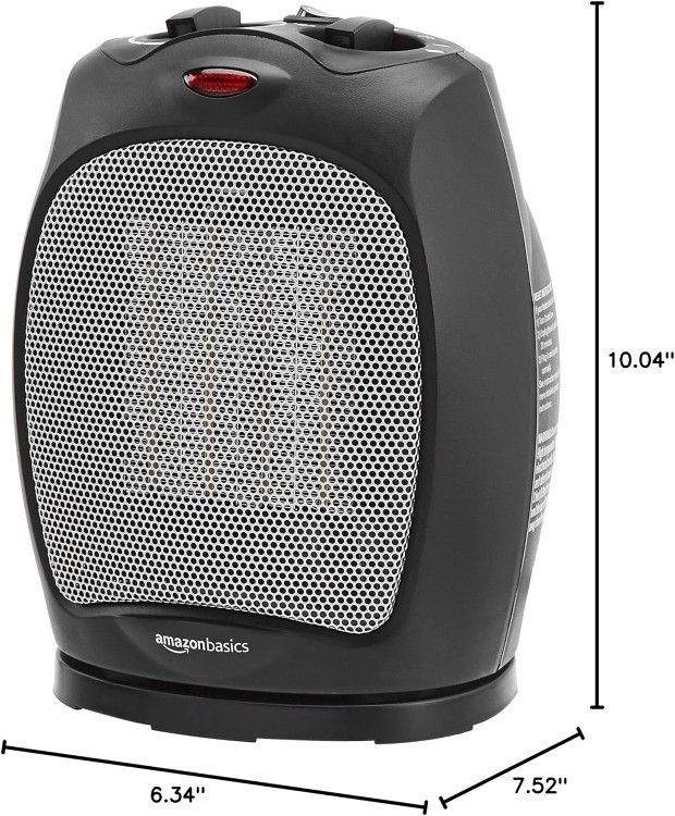 Amazon Basics 1500W Oscillating Ceramic Indoor Space Heater with Adjustable Thermostat, Black