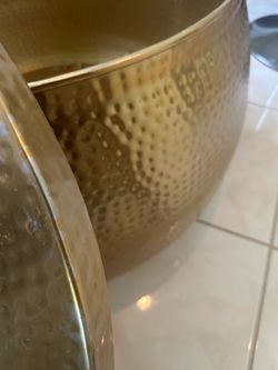 Large Hammered Gold Brass Decorative Storage Bowl with Lid – $85 OBO
