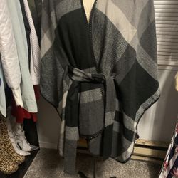 Plaid Belted Poncho Sweater 