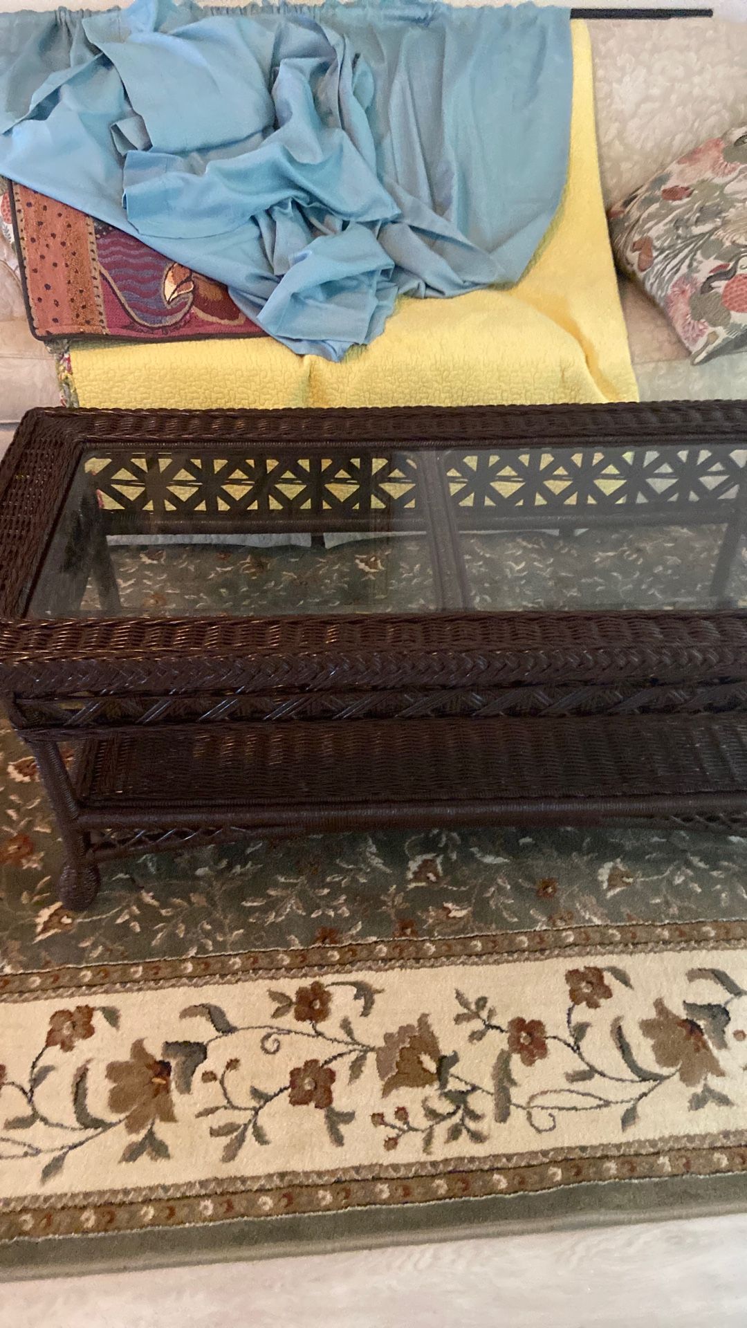 Solid Wicker and Wood Large Coffee Table 